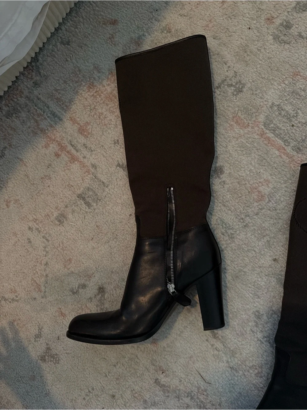 Prada Black Over-the-Knee Leather and Fabric Boots
